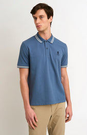 Men's Cotton Pique Polo Shirt With Tipping In Bering Sea Blue