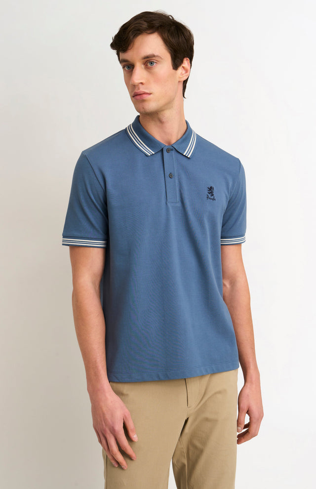 Men's Cotton Pique Polo Shirt With Tipping In Bering Sea Blue