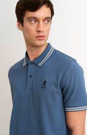 Men's Cotton Pique Polo Shirt With Tipping In Bering Sea Blue