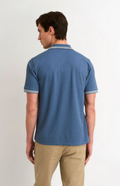 Men's Cotton Pique Polo Shirt With Tipping In Bering Sea Blue