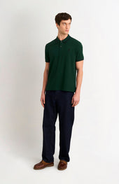 Men's Cotton Pique Polo Shirt With Tipping In Forest Green