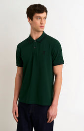 Men's Cotton Pique Polo Shirt With Tipping In Forest Green