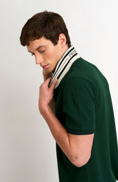Men's Cotton Pique Polo Shirt With Tipping In Forest Green