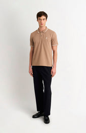 Men's Cotton Pique Polo Shirt With Tipping In Mushroom