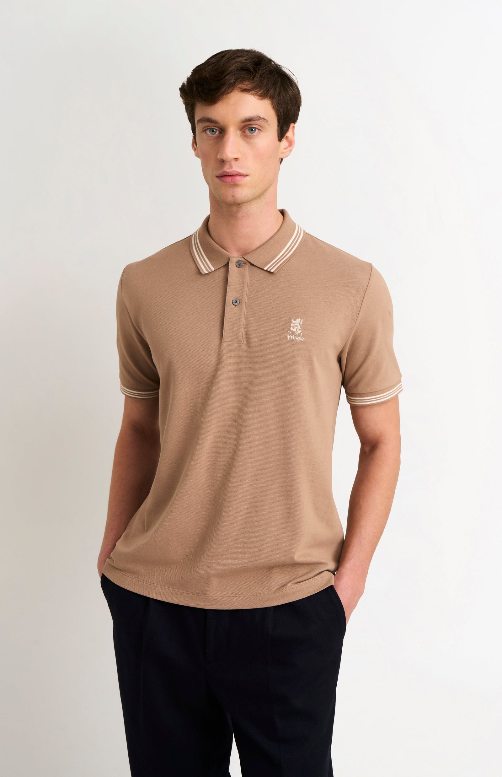 Men's Cotton Pique Polo Shirt With Tipping In Mushroom
