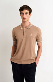 Men's Cotton Pique Polo Shirt With Tipping In Mushroom