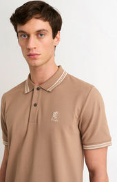 Men's Cotton Pique Polo Shirt With Tipping In Mushroom