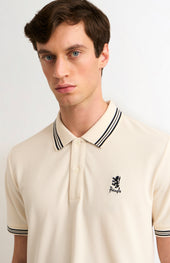 Men's Cotton Pique Polo Shirt With Tipping In Ecru