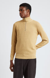 Men's Half Zip Cotton Jumper In Sand
