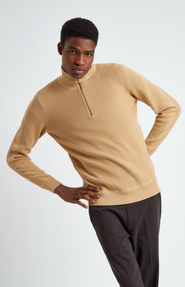 Men's Half Zip Cotton Jumper In Sand