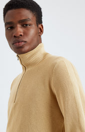 Men's Half Zip Cotton Jumper In Sand