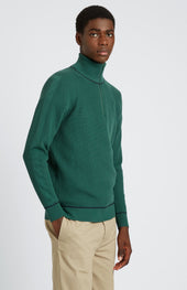 Men's Half Zip Cotton Jumper In Forest Green / Navy