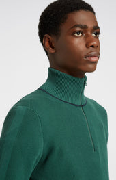 Men's Half Zip Cotton Jumper In Forest Green / Navy