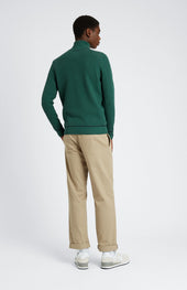 Men's Half Zip Cotton Jumper In Forest Green / Navy