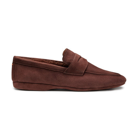 Men’s dark brown suede slipper with fur
