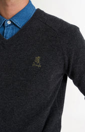 Men's Classic V-neck Supersoft Lambswool Jumper In Charcoal
