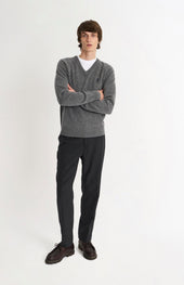 Men's Classic V-neck Supersoft Lambswool Jumper In Grey Melange