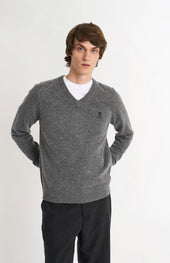 Men's Classic V-neck Supersoft Lambswool Jumper In Grey Melange