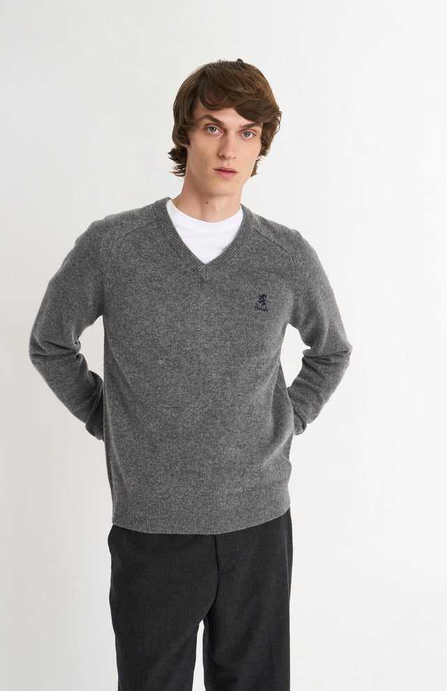 Men's Classic V-neck Supersoft Lambswool Jumper In Grey Melange