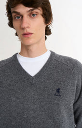 Men's Classic V-neck Supersoft Lambswool Jumper In Grey Melange