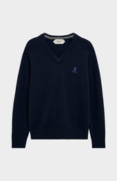 Men's Classic V-neck Supersoft Lambswool Jumper In Navy Blue
