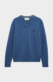 Men's Classic V-neck Supersoft Lambswool Jumper In Bering Sea Blue