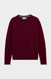 Men's Classic V-neck Supersoft Lambswool Jumper In Burgundy