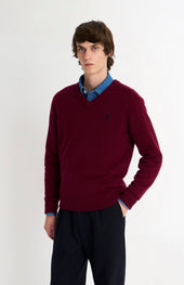 Men's Classic V-neck Supersoft Lambswool Jumper In Burgundy