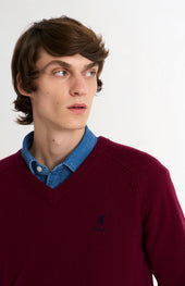 Men's Classic V-neck Supersoft Lambswool Jumper In Burgundy