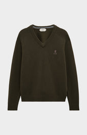 Men's Classic V-neck Supersoft Lambswool Jumper In Dark Olive