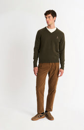 Men's Classic V-neck Supersoft Lambswool Jumper In Dark Olive