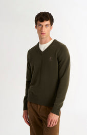 Men's Classic V-neck Supersoft Lambswool Jumper In Dark Olive