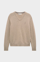 Men's Classic V-neck Supersoft Lambswool Jumper In Oatmeal