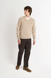 Men's Classic V-neck Supersoft Lambswool Jumper In Oatmeal