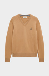 Men's Classic V-neck Supersoft Lambswool Jumper In Camel