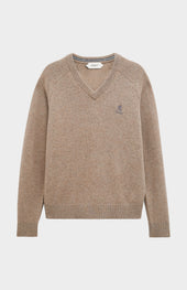 Men's Classic V-neck Supersoft Lambswool Jumper In Mushroom