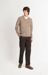 Men's Classic V-neck Supersoft Lambswool Jumper In Mushroom