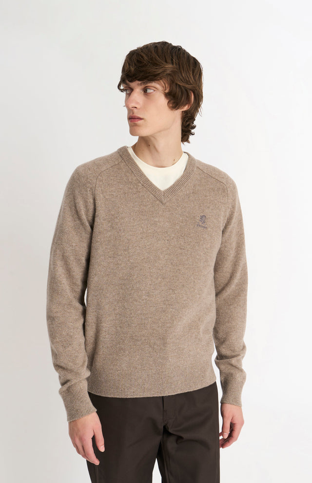 Men's Classic V-neck Supersoft Lambswool Jumper In Mushroom