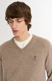 Men's Classic V-neck Supersoft Lambswool Jumper In Mushroom