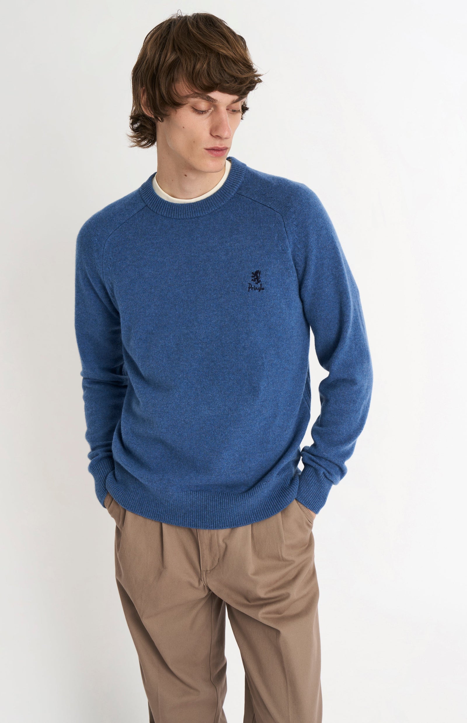 Men's Classic Crew Neck Supersoft Lambswool Jumper In Bering Sea Blue