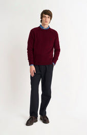 Men's Classic Crew Neck Supersoft Lambswool Jumper In Burgundy