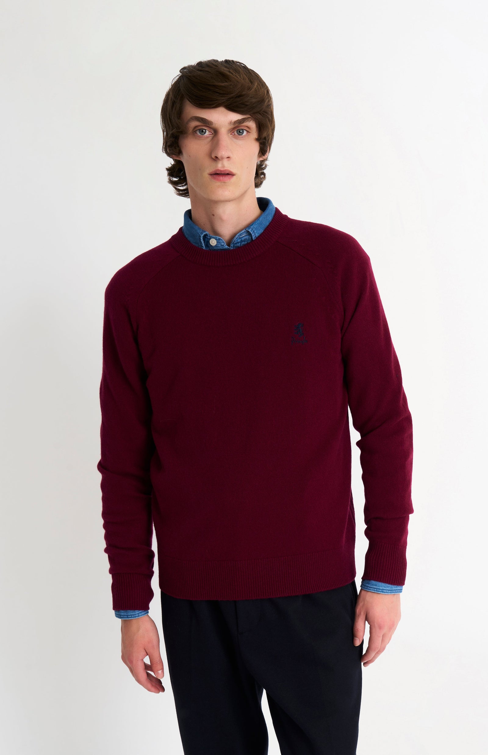 Men's Classic Crew Neck Supersoft Lambswool Jumper In Burgundy