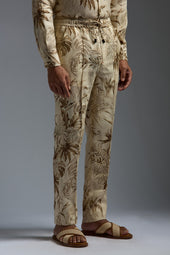 Vegetation Printed Linen Drawstring Pants