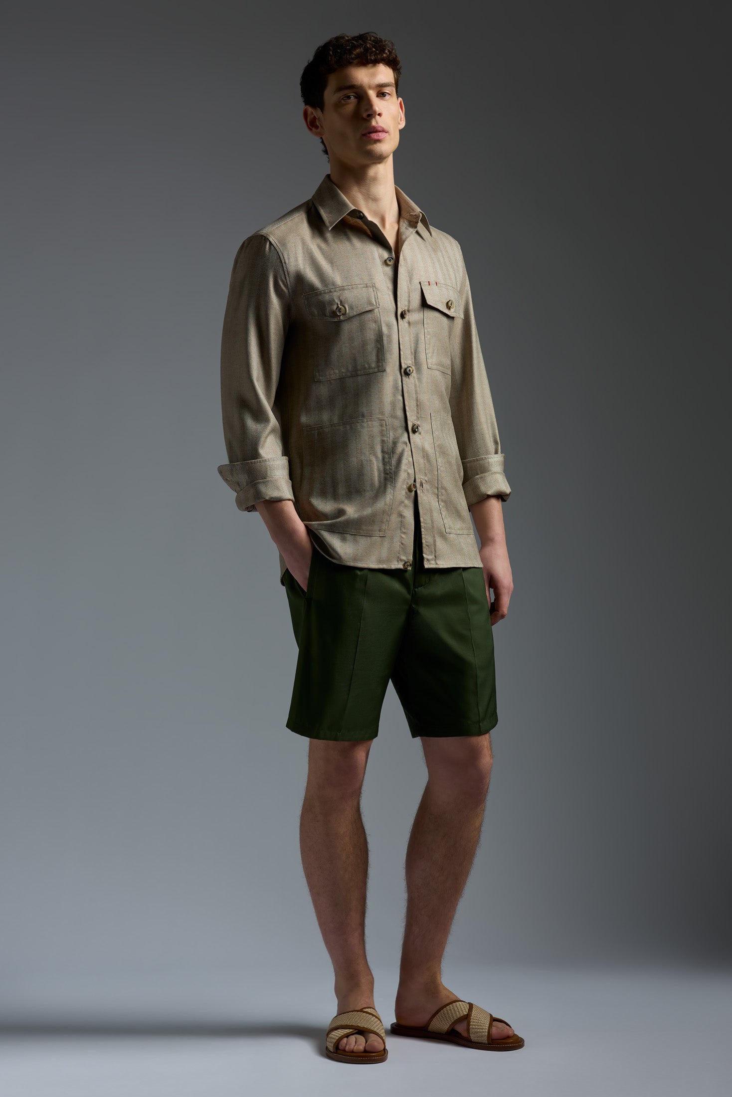 Cotton Gabardine Single Pleated Comfort Short Pants