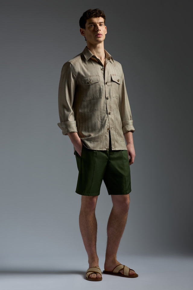 Cotton Gabardine Single Pleated Comfort Short Pants