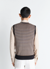 V Neck Jacquard Vest In Cotton