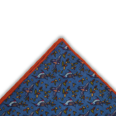 Pochette Bleu Ciel Orange Motif Oiseaux Laine Soie
