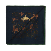 Pochette Marine Vert Motif Animaux Laine Soie