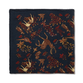 Pochette Bleu Nuit Marron Motif Animaux Laine Soie