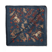 Pochette Bleu Nuit Marron Motif Animaux Laine Soie